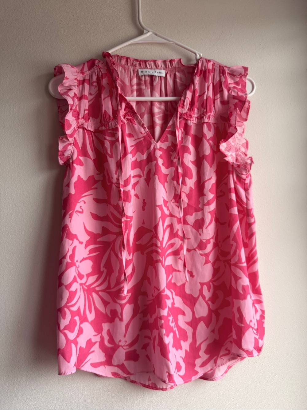 Maison d’Amélie Paris Pink Floral Ruffle Sleeve Blouse One Size XS